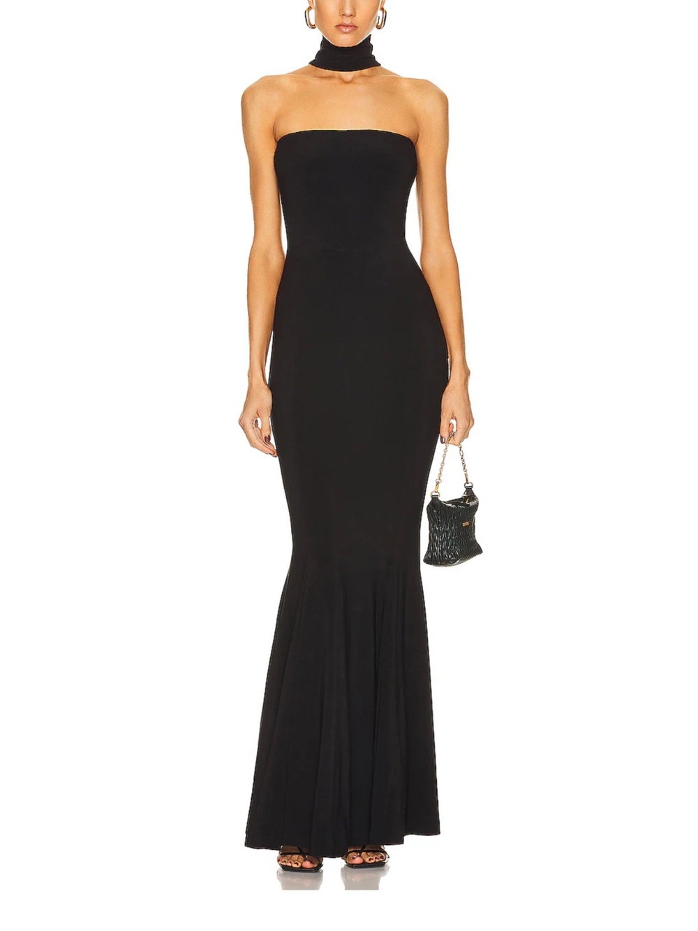 Norma Kamali Black Strapless Mermaid Gown with Choker Detail